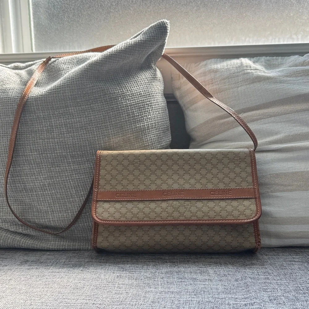 Celine Tan and Brown Patterned Crossbody Bag - Picture 1 of 16